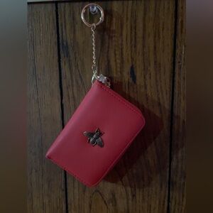 Red Bee Zipper Card Holder Wallet Keychain Mini Wallet